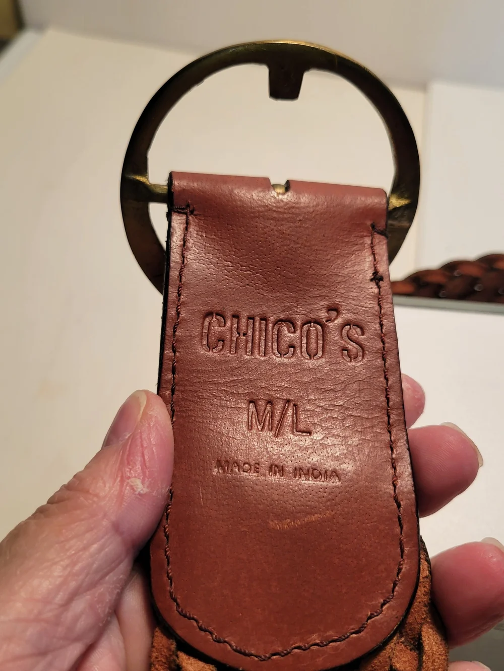 Chico's Braided Leather Belt with Round Brass Buckle  Brown S. M/l